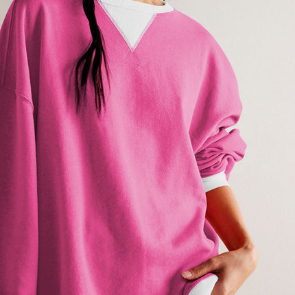 Contrast Trim Round Neck Long Sleeve Sweatshirt