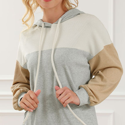 Drawstring Color Block Long Sleeve Hoodie