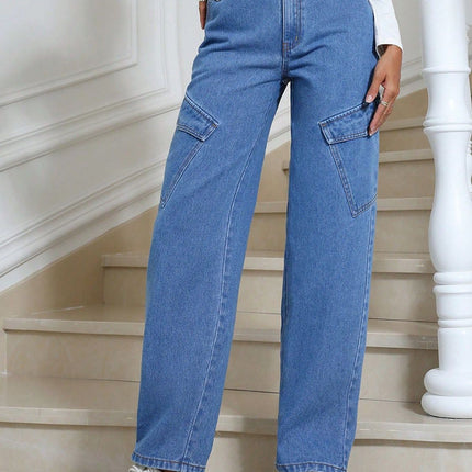 High Waist Straight Leg Jeans with Pockets