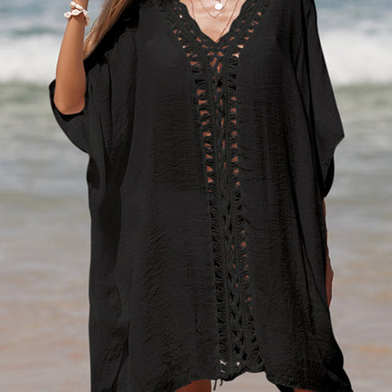 Cutout V-Neck Three-Quarter Sleeve Cover Up