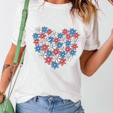 Flower Graphic Round Neck Short Sleeve T-Shirt - Vickie Lynn's