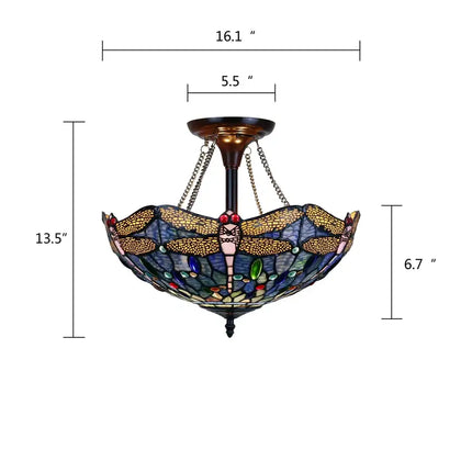 SUNNIVA Dragonfly Tiffany-Style Dark Bronze 2 Light Semi-Flush Ceiling Fixture