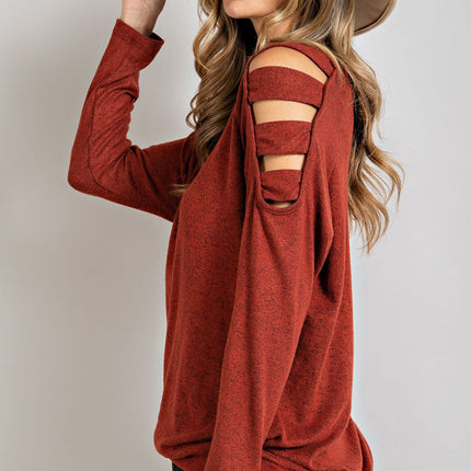 Cutout Round Neck Long Sleeve Top