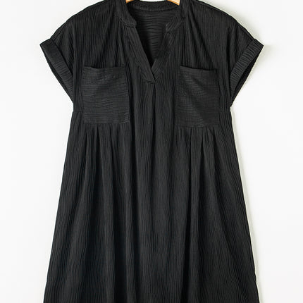 Textured Notched Cap Sleeve Dress