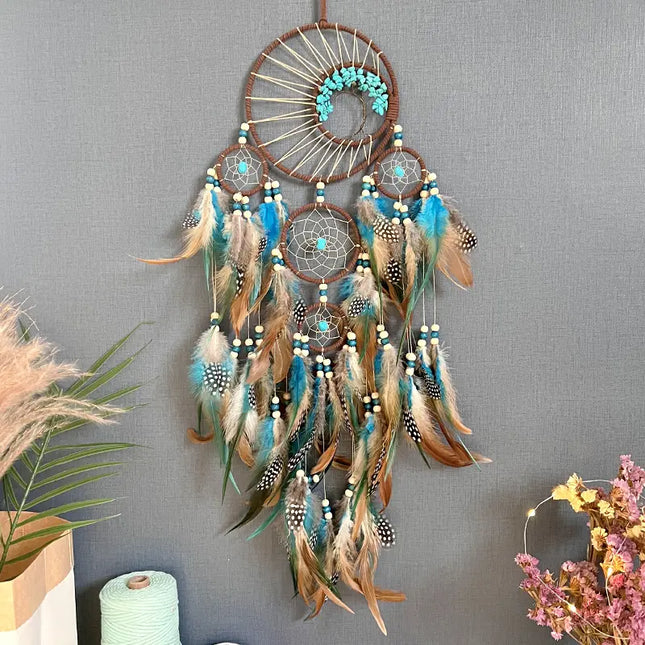 2023 New Dream catchers Retro 5 Ring Dream Catchers Home Decoration Indians Natural Stone Tree of Life Dreamcatcher Wall Hanging