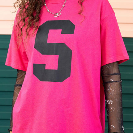 Letter Graphic Round Neck Half Sleeve T-Shirt