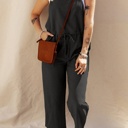 Drawstring Wide Strap Overalls with Pockets