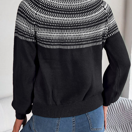 Contrast Round Neck Long Sleeve Sweater