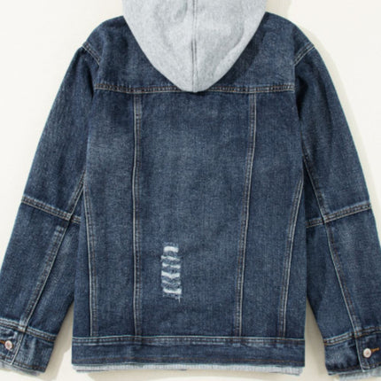 Fake Two-Piece Hooded Zip-Up Denim Jacket