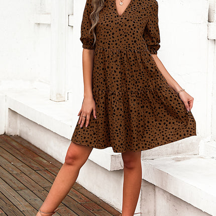 Printed Notched Half Sleeve Dress