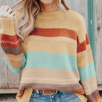 Color Block Round Neck Dropped Shoulder Sweater