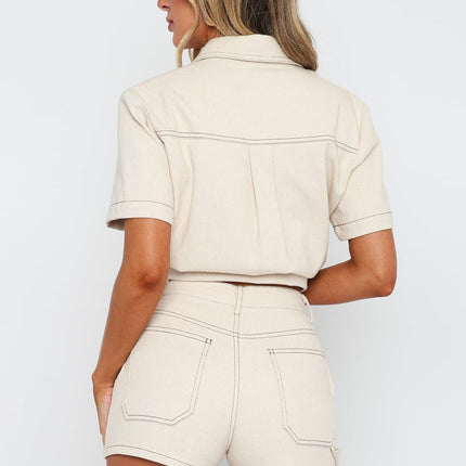 Pocketed Button Up Top and Shorts Set