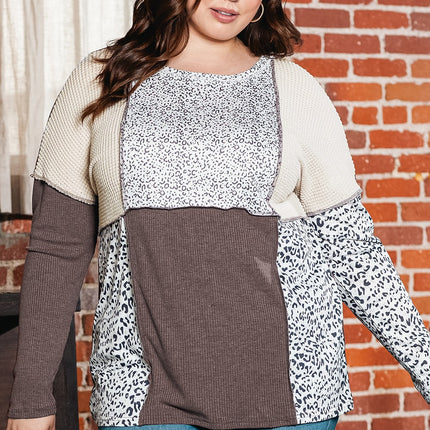 Plus Size Leopard Round Neck Sweatshirt