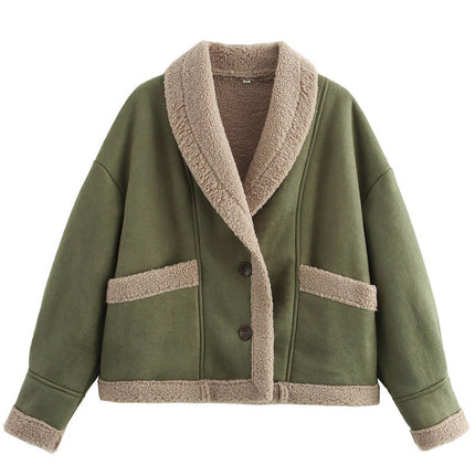 Fuzzy Collared Neck Long Sleeve Jacket