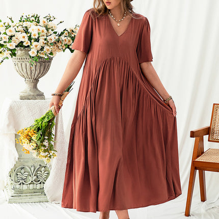 Plus Size V-Neck Flutter Sleeve Midi Dress