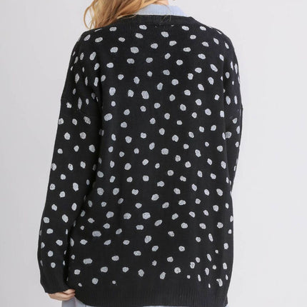 Umgee Polka Dot Open Front Drop Shoulder Cardigan