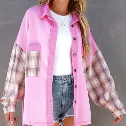 Plaid Button Up Shacket with Chest Pockets