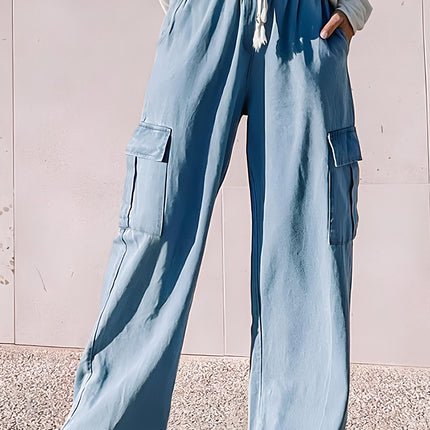 Drawstring Cargo Pocket Wide Leg Jeans