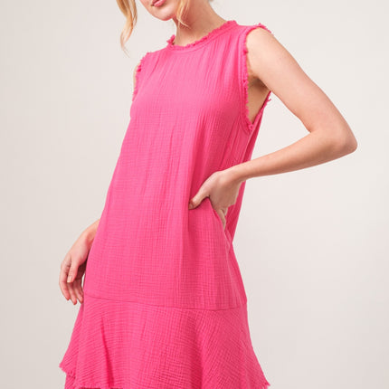 And The Why Washed Fringe Detail Tiered Dress