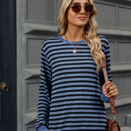 Striped Round Neck Long Sleeve T-Shirt