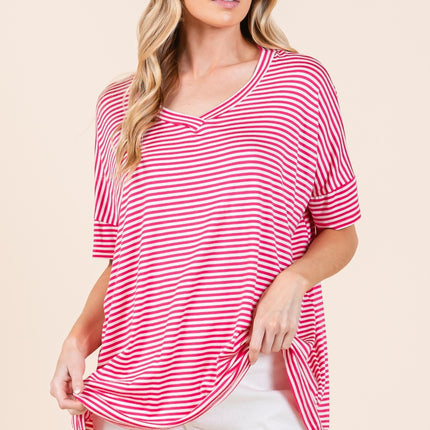 BOMBOM Striped V-Neck T-Shirt