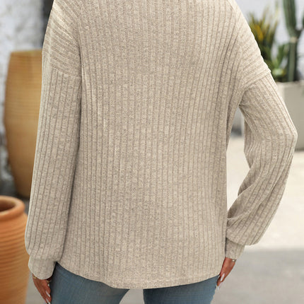 Decor Button Long Sleeve Ribbed T-Shirt