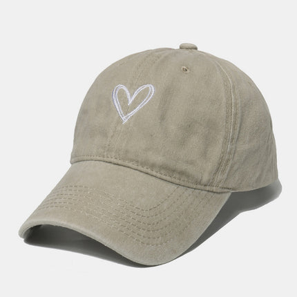 Embroidered Heart Washed Cotton Baseball Cap