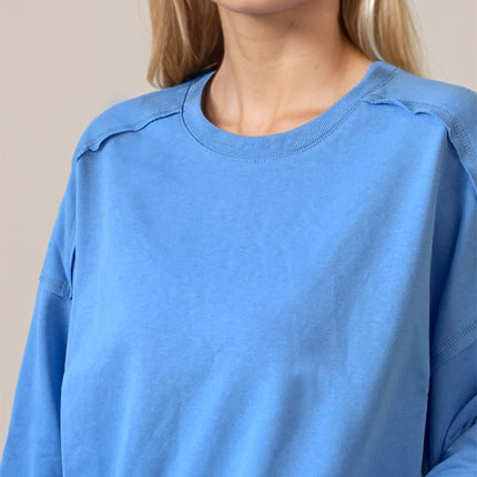 Exposed Seam Round Neck Long Sleeve Sweatshirt