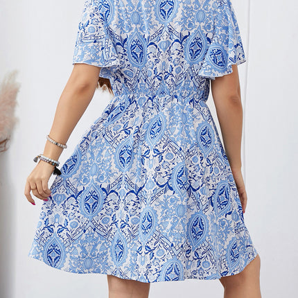 Plus Size Surplice Flutter Sleeve Mini Dress