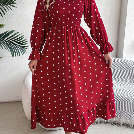 Polka Dot Flounce Sleeve Midi Dress