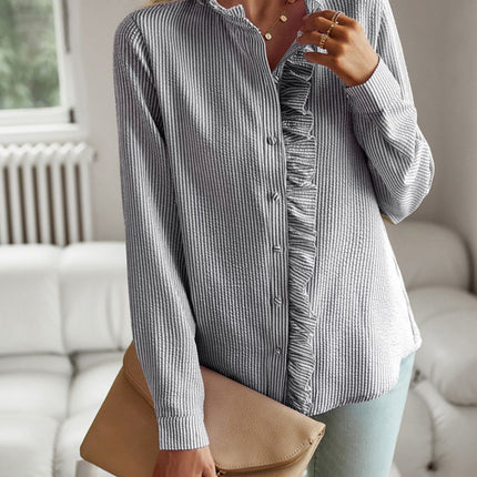 Ruffle Trim Long Sleeve Shirt