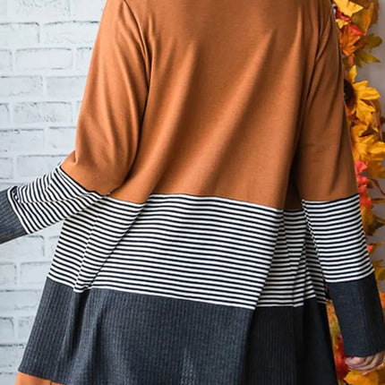 Striped Open Front Long Sleeve Cover Up