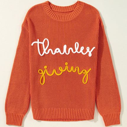 THANKS GIVING Round Neck Long Sleeve Sweater