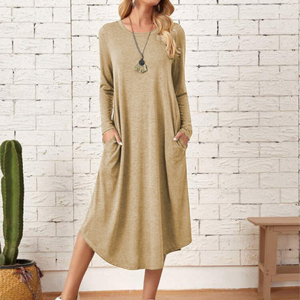 Pocketed Round Neck Long Sleeve Tee Dress