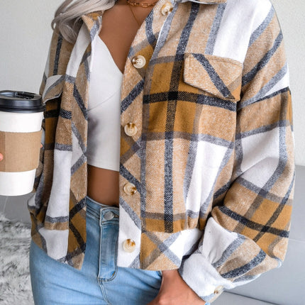 Plaid Collared Neck Long Sleeve Jacket