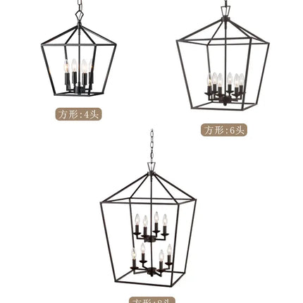 Nordic Designer Dining Room Lamp Rectangular Creative Simple Plain Industrial Style Black Living Room Bedroom Candle Chandelier