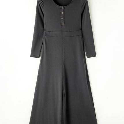 Pocketed Long Sleeve Wide Leg Jumpsuit