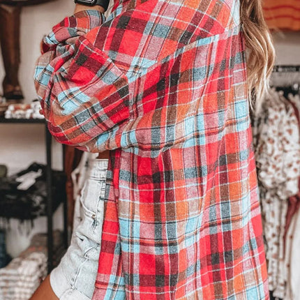 Plaid Collared Neck Long Sleeve Shirt