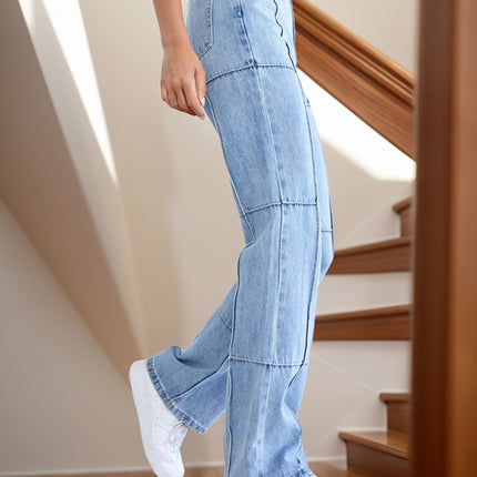 High Waist Straight Jeans with Pockets