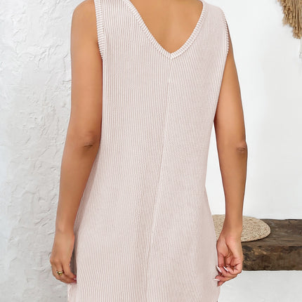 Texture Pocketed V-Neck Tank Dress