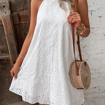 Eyelet Grecian Neck Mini Dress