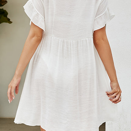 V-Neck Flounce Sleeve Cover-Up Dress