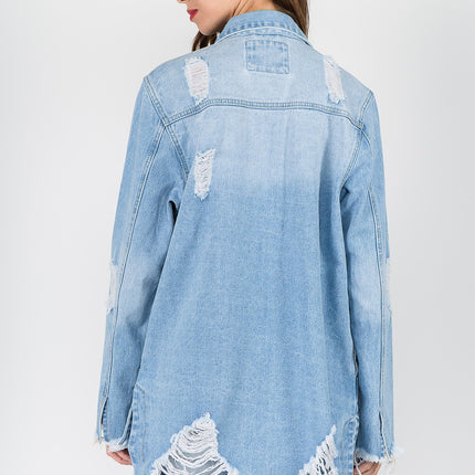 American Bazi Distressed Frayed Hem Denim Jacket