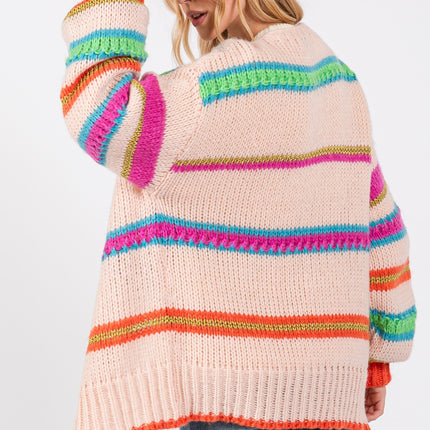 SAGE + FIG Rainbow Striped Open Front Knit Cardigan