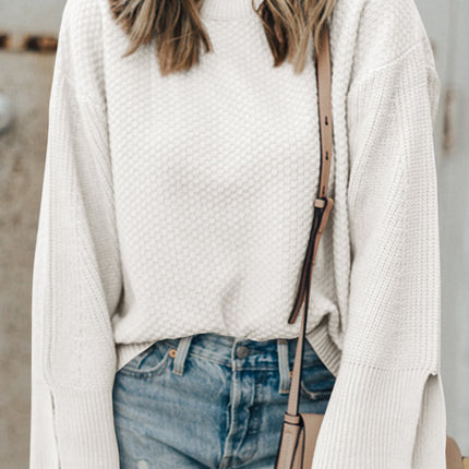 Textured Round Neck Long Sleeve Sweater