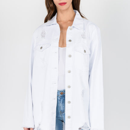 American Bazi Distressed Frayed Hem Denim Jacket