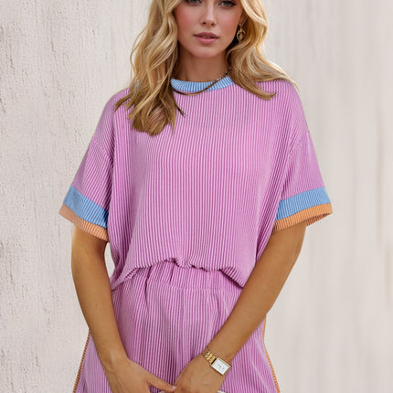 OH Texture Round Neck Half Sleeve Top and Shorts Set