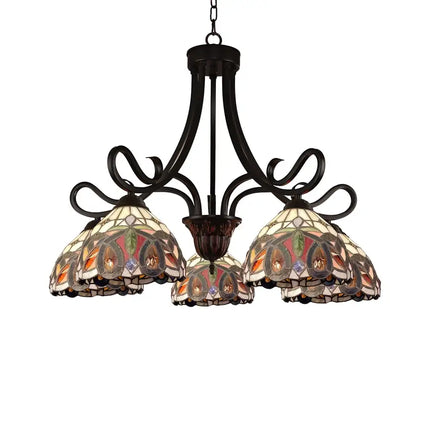 SERENITY Victorian Tiffany-Style Dark Bronze 5 Light Large Chandelier 27" Wide