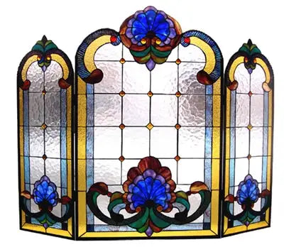 Tiffany-glass Victorian 3pcs Folding Fireplace Screen