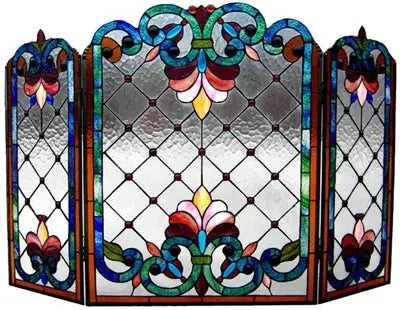 Tiffany-glass Victorian 3pcs Folding Fireplace Screen